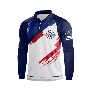 1776 WE THE PEOPLE GRAPHIC RAGLAN LONG SLEEVE POLO SHIRT