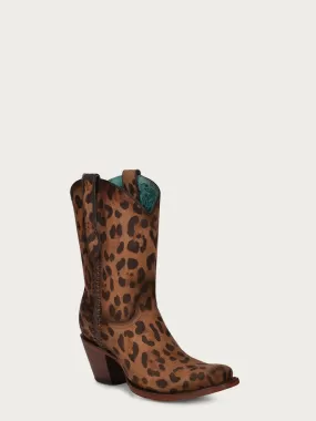 A4245 - WOMEN'S GOAT LEOPARD PRINT WITH WOVEN PIPPING NARROW SQUARE TOE BOOTIE