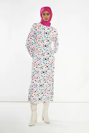 Abstract Spot Long-Sleeve Midi-Dress