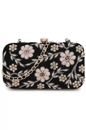 Adorn Embellished Velvet Clutch Black & Gold