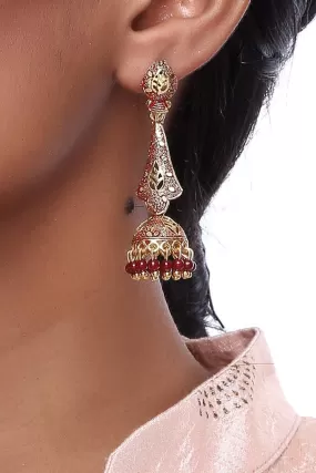 Alloy Large Dangle Earrings in Maroon