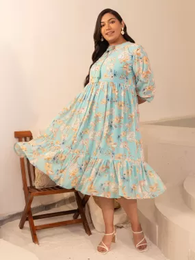 Aqua Georgette Floral Fit & Flare Dress