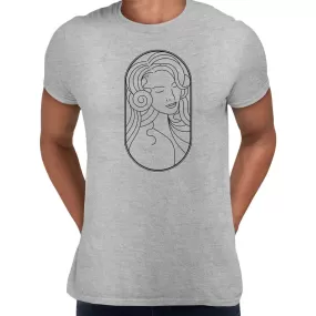 Art Deco Elegant Portraits Unisex T-shirt Golden Nostalgia Soft Line Design 7