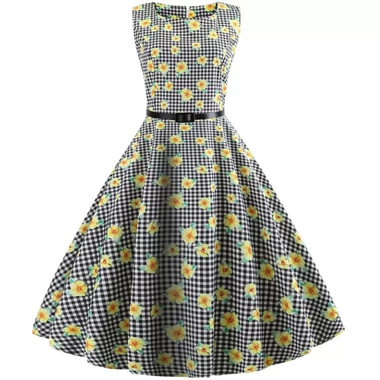 Belted Floral Print Retro Dress