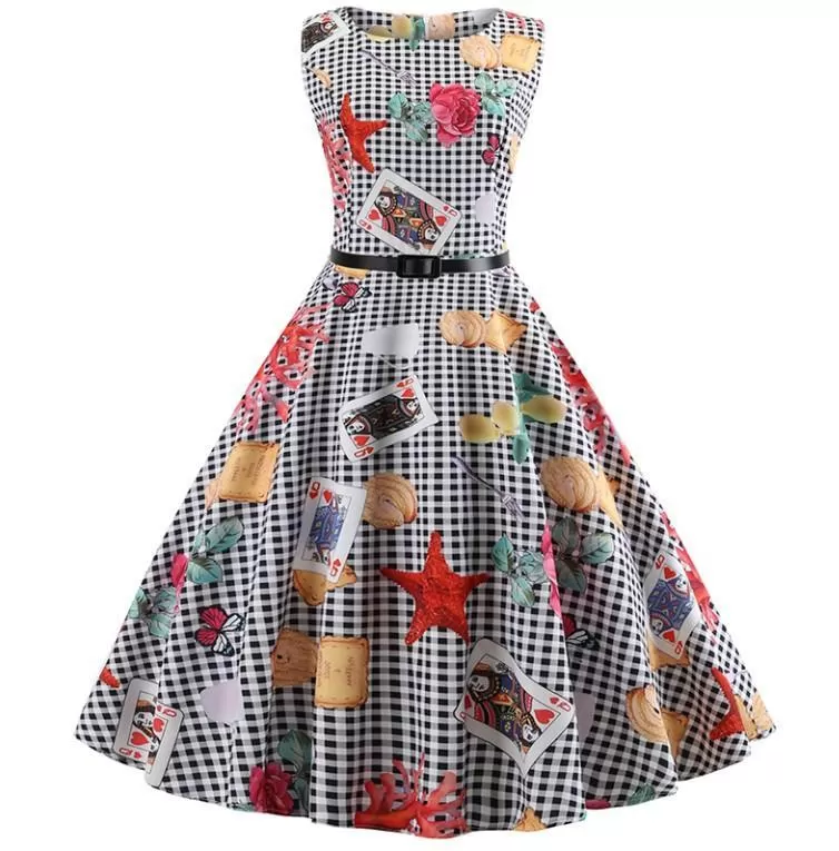 Belted Floral Print Retro Dress