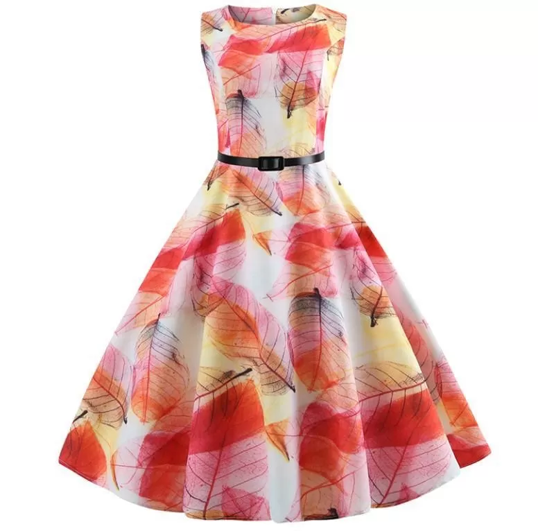 Belted Floral Print Retro Dress