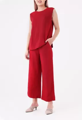 Belted Linen Wide Leg Pants