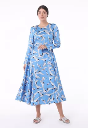 Bird Print A-Line Dress