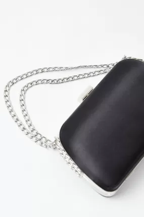 Black Satin Chain-Strap Clutch Bag