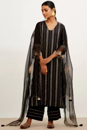 Black Zari Detailed Chanderi Kurta Set