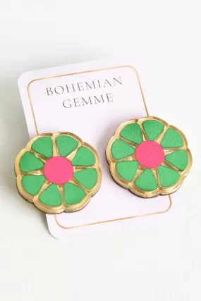 BOHEMIAN GEMME FLOWER STUDS -GREEN