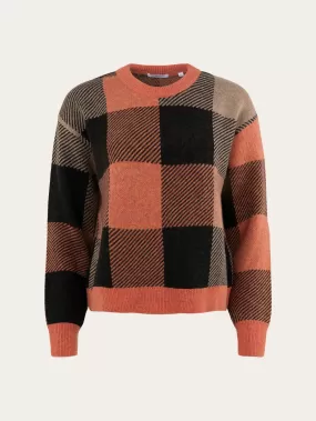 Boxy pixel check crew neck - Autumn Leaf