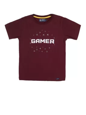 BOY'S MAROON PRINT REGULAR FIT T.SHIRT