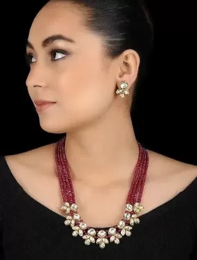 Bridal Kundan work necklace set in maroon