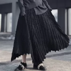 Casual Minimal Goth Pleated Design Maxi Skirt