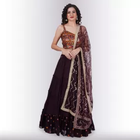 Chania choli with spaghetti strap blouse - Maroon