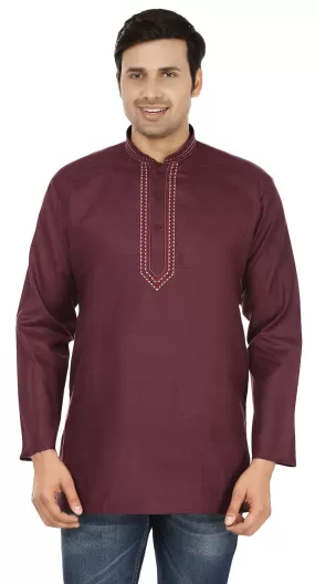 Cotton Dress Mens Short Kurta Shirt India Clothes (Maroon)