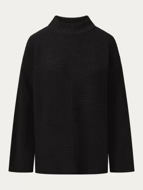 Cotton loose fit crew neck knit - Black Jet