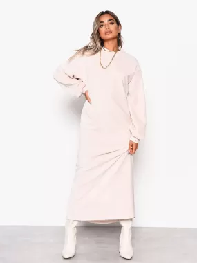 Cream Soft Ribbed Long Sleeve Midi Dress