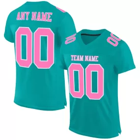 Custom Aqua Pink-White Mesh Authentic Football Jersey