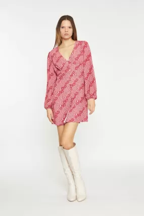 Digital-Wave Flower Long-Sleeve Mini-Dress