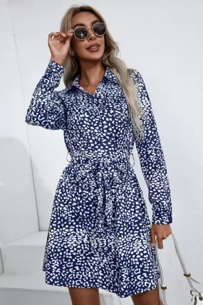 Ditsy Leopard Button Down Belted Dress