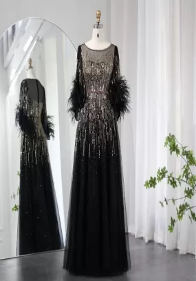 Elegant Hand Beaded Work Half Sleeve Evening Dress