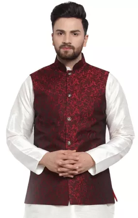 Elegant Maroon Brocade Nehru Jacket for Men - Stylish Indian Vest