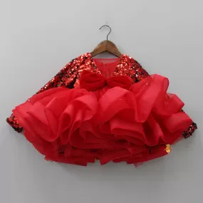 Elegant Red Sequined Bow Dress