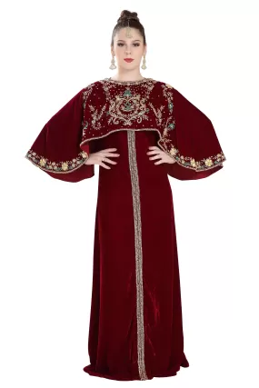 Embroidered Maxi in Maroon Velvet Fabric