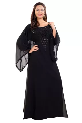 Farasha Maxi With Black Stones Embroidered Gown