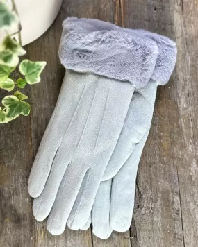 Faux Suede Gloves - Silver Grey