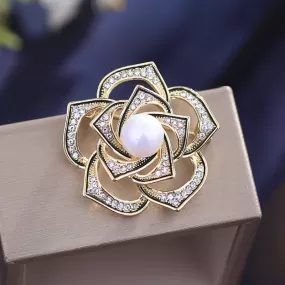 Fresh Accessories - Brooch Flower Gold Pearl