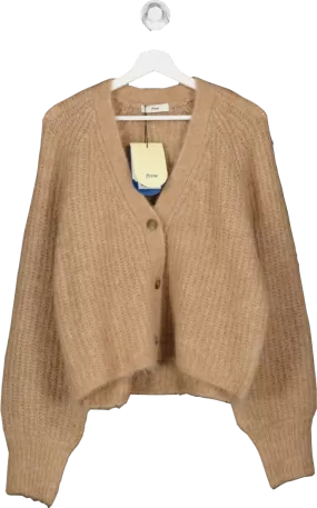 FRRW Beige Hairy V Neck Alpaca Cardigan UK M