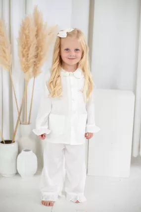 Girls All White Pearl Pyjamas - Long sleeve and Leg