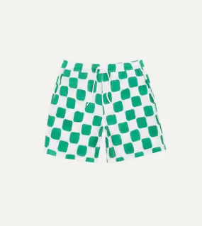 Green Chequerboard Block Print Cotton Drawstring Shorts