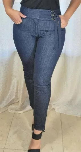 High Waist Blue Jeans Belted