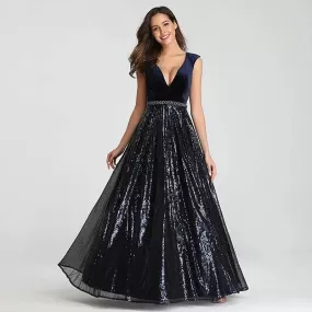 Isidora Navy Blue Elegant Beading Sequin Gown