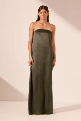 LA LUNE STRAPLESS COLUMN MAXI DRESS - FOREST