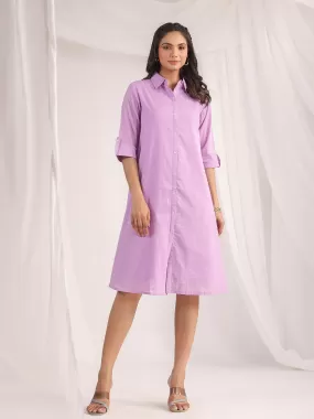 Lavender Dobby Cotton Woven Design A-Line Dress