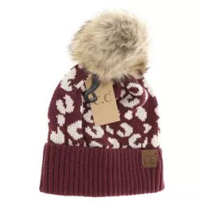 Leopard Pattern CC Beanie Pom - Monoco