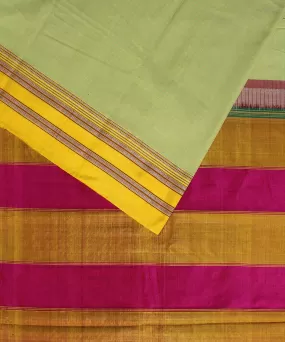 Lime green stripes yellow gayatri border ilkal cotton silk saree