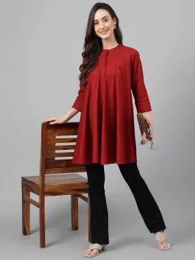 Maroon Dobby Cotton Solid A-Line Tunic