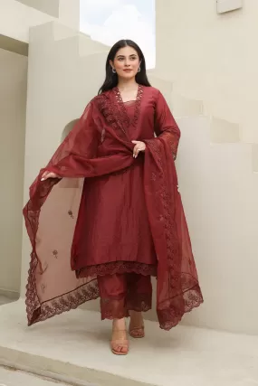 Maroon Elegance Chanderi Suit Set