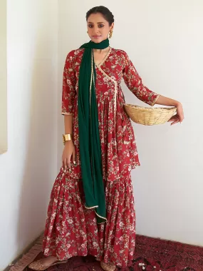 Maroon Georgette Kurta Sharara Set