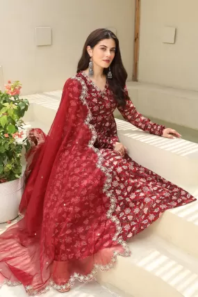 Maroon Zari Royal Chanderi Anarkali Set