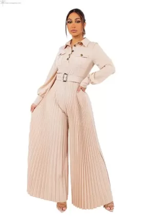 Maxi Palazzo Jumpsuit Khaki Belted