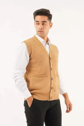 Men's Sleeve Less V-Neck Cardigan Sweater