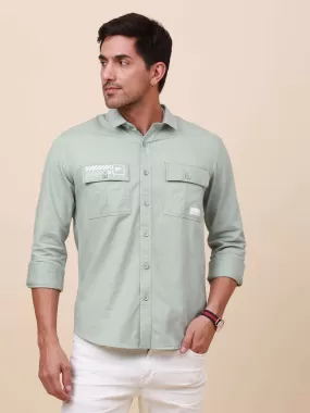 Mint Green Solid Double Pocket Shirt