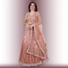 Mirror Work Lehenga in Ombre Biege